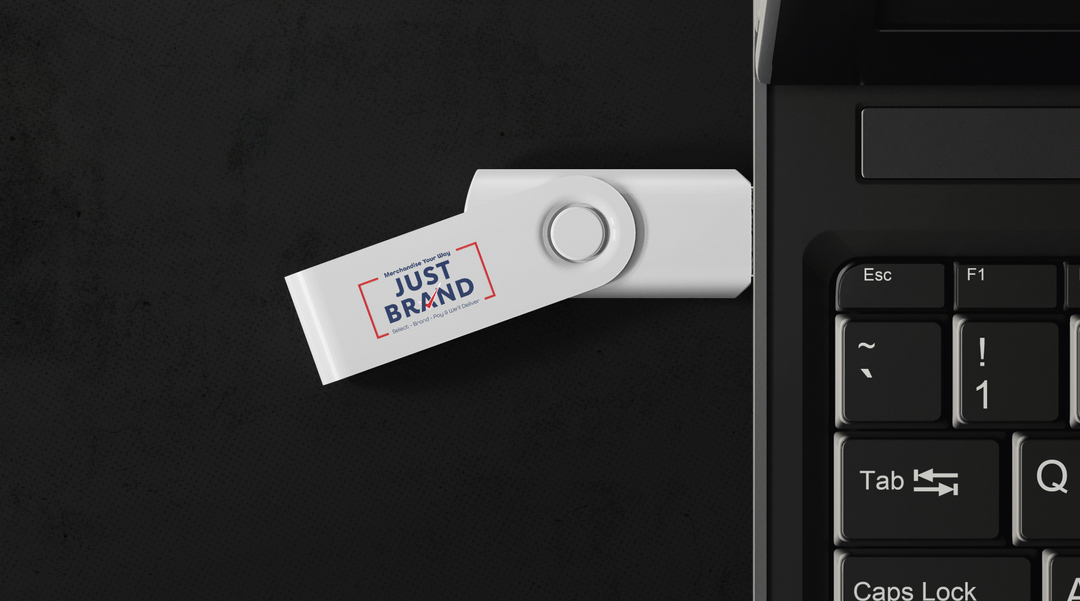 Branded white flash drive in laptop - flash drive - Giveaway