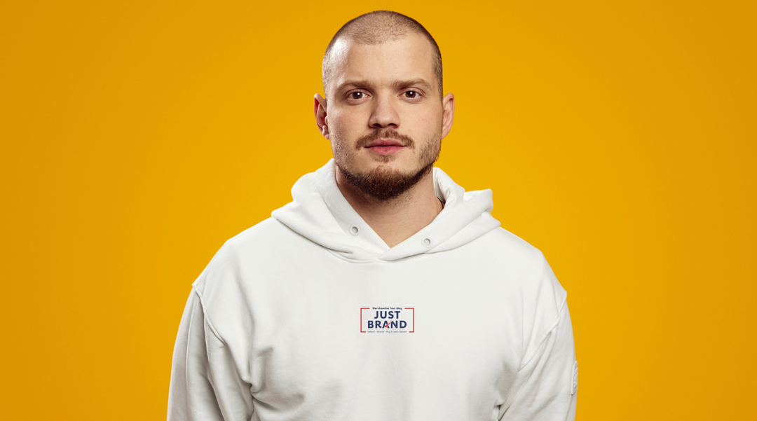 Man in branded white hoodie - Hoodie - corporate hoodies