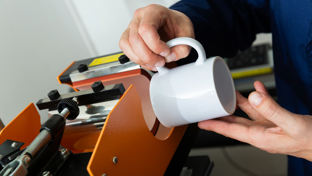 Mug about to be printed - mug printing - mug printing near me