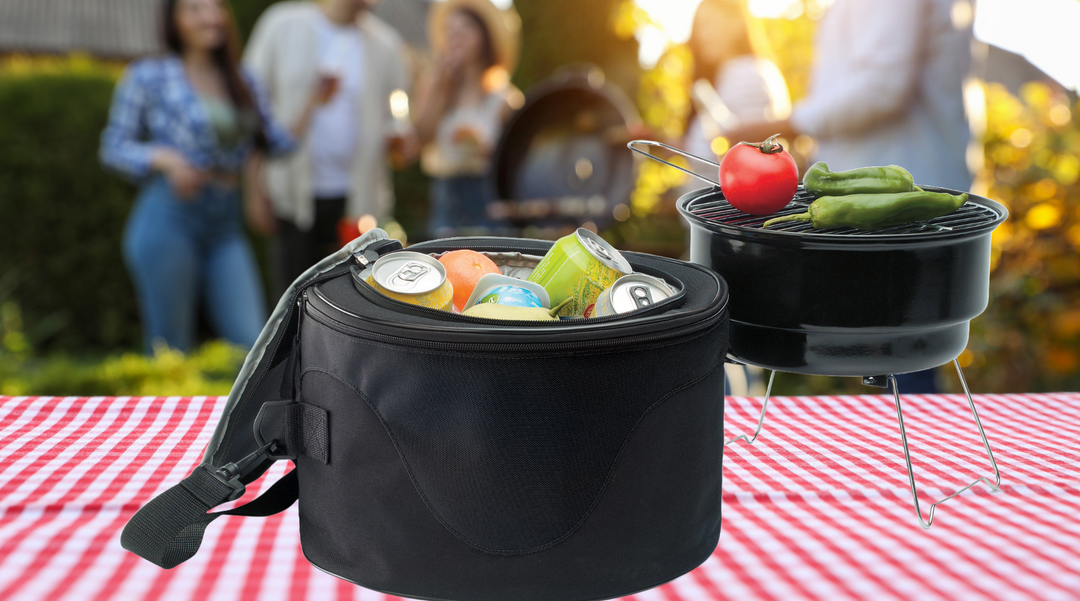 Small Braai and cooler set sitting on a table - braai set - braai accessories