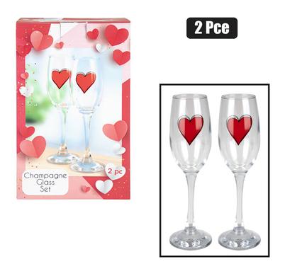 Open Bar Champagne Glass With Heart Print Pair