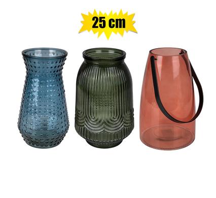 Vase Glass Coloured Assorted 25cm