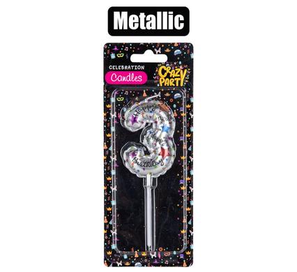 Crazy Party Candle Birthday Printed Metallic No-3