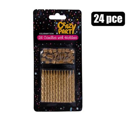 Crazy Party Candle Birthday 24 Candles+Holders Gld