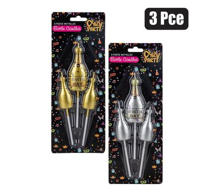 Crazy Party Candle Birthday Metallic Bottles 3Pce