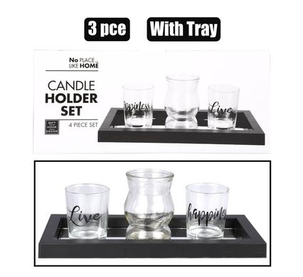 No Place Like Home Candle-Holder-Set 3Pce With Tray