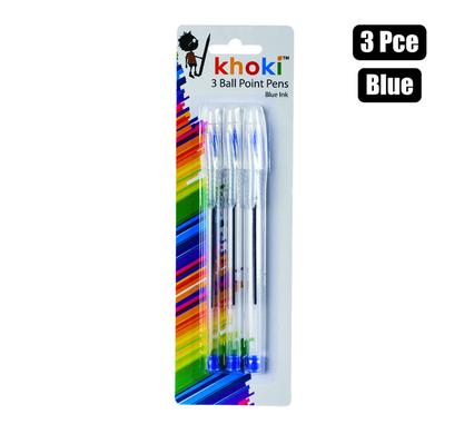 Khoki Pen Ball Point 3Pce Blue