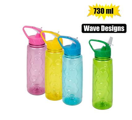 Water Bottle 730ml With Straw Wave Design
