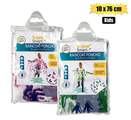 Travel Smart Raincoat Poncho Kids 101X76cm Peva 2-Ast