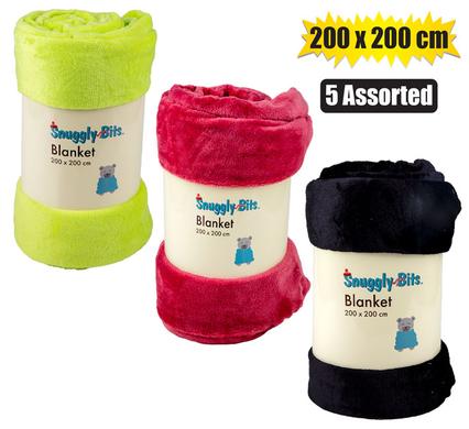 Snuggly Bits Blanket Flannel Fleece 200X200cm Assorted