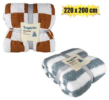 Snuggly Bits Blanket Check Soft Sherpa 220X200cm Asst