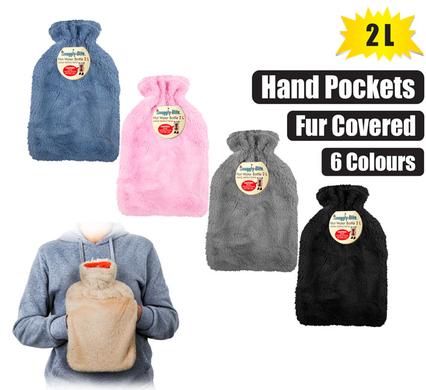 Snuggly Bits Hotwater Bottle With Fur Cover With Pockets 2L