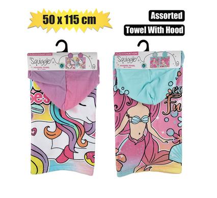 Towel Hooded 50X115cm Girls Assorted