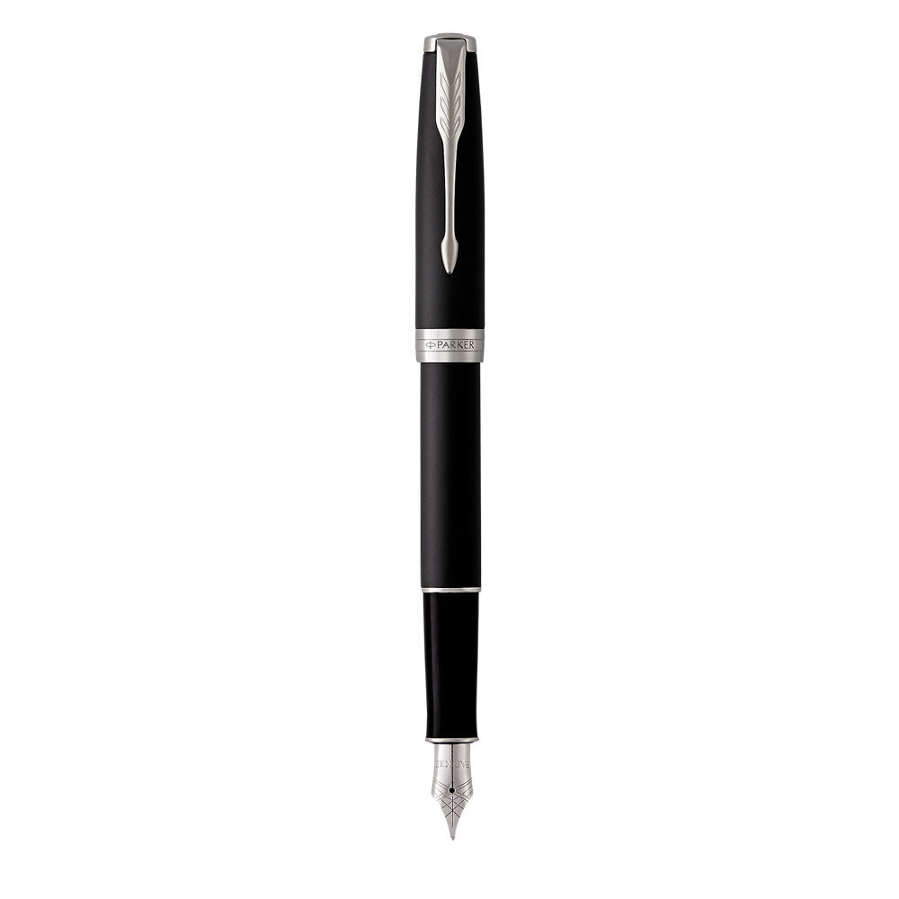 Parker Sonnet Fountain Pen Medium NIb Black Ink - Matte Black Chrome Trim