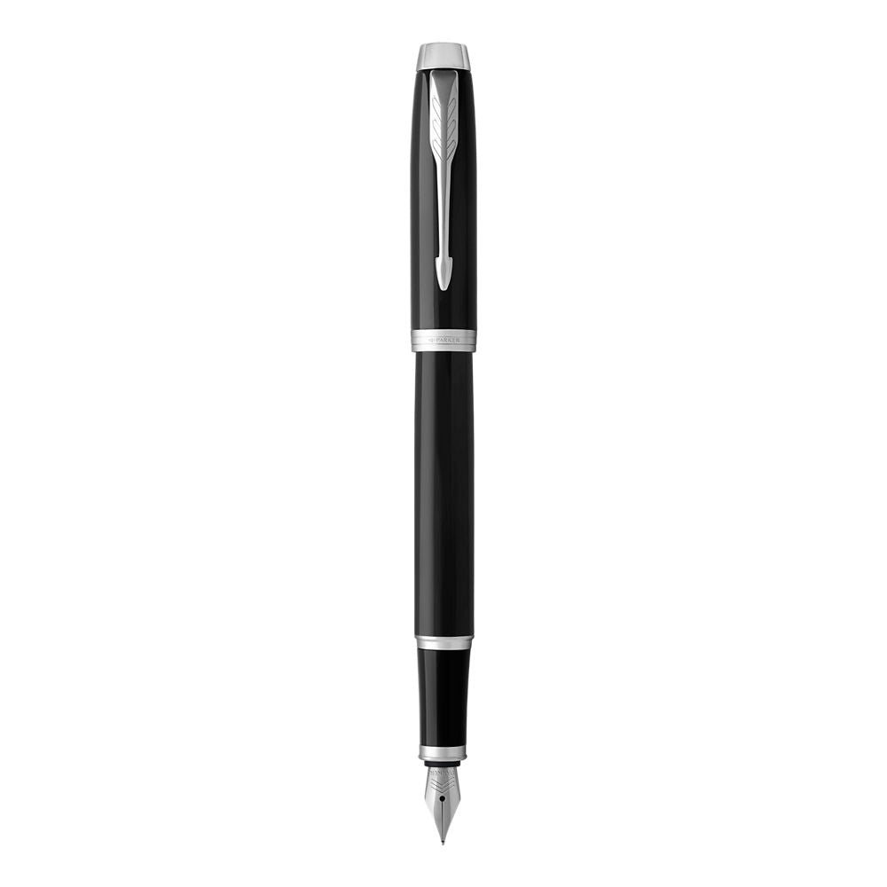 Parker IM Fountain Pen Medium Nib Blue Ink - Black Lacquer Chrome TrIm