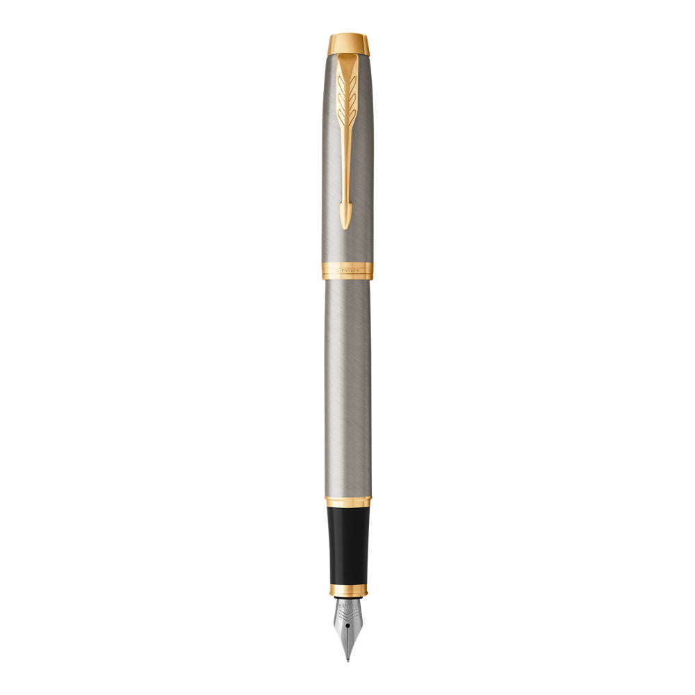 Parker IM Fountain Pen Medium Nib Blue Ink - Brushed Metal Gold TrIm