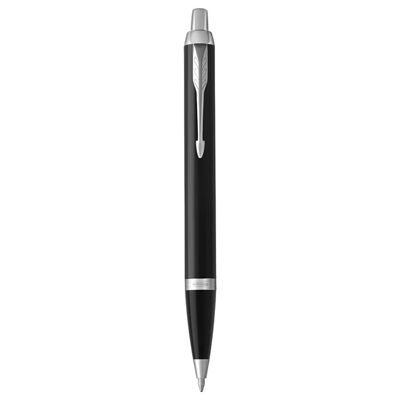 Parker IM Ball Pen Med Nib Blue Ink - Black Lacquer Chrome TrIm