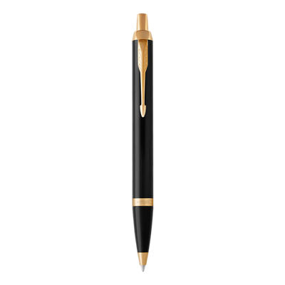 Parker IM Ball Pen Med Nib Blue Ink - Black Lacquer Gold TrIm