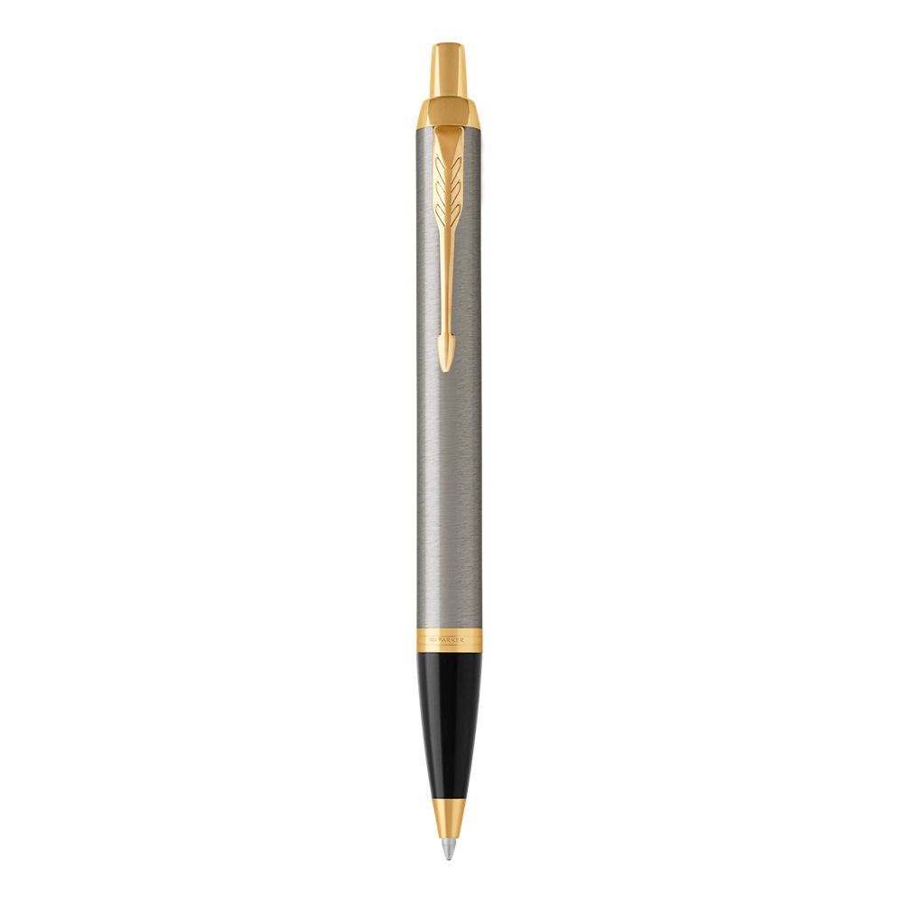 Parker IM Ball Pen Med Nib Blue Ink - Brushed Metal Gold TrIm