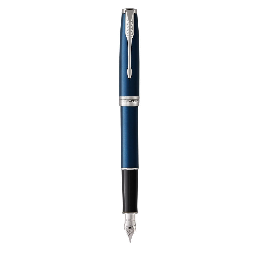 Parker Sonnet Fountain Pen Medium NIb Black Ink - Blue Chrome Trim