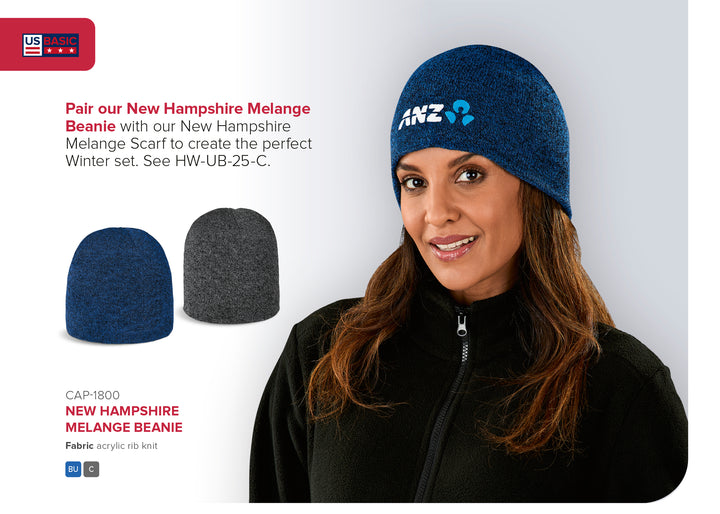 New Hampshire Melange Acrylic Beanie-Custom branded & personalised-Beanies-Just Brand