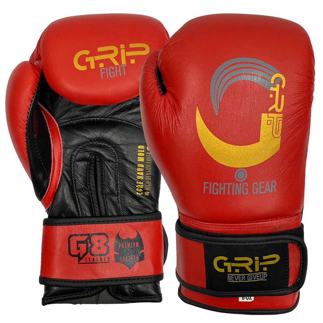 Grip Boxing Gloves | G8 Genuine Cowhide Leather Pro | Red