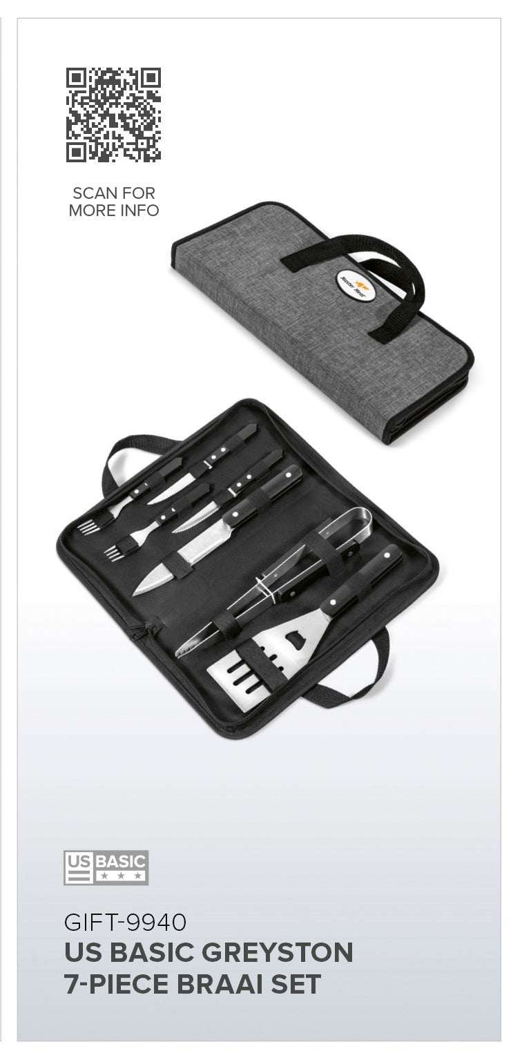 US Basic Greyston 7-Piece Braai Set-Braai Sets-corporate gift ideas for employees-branded corporate gifts | corporate gifts south africa | Just Brand