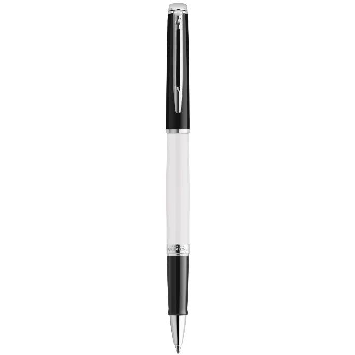 Waterman Hemisphere CB Roller Ball Pen Fine Nib Black Ink - Black White Chrome Trim