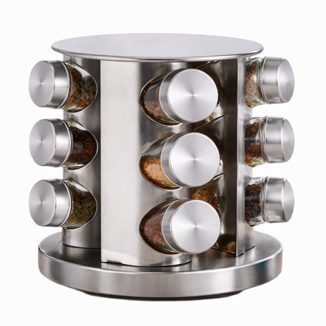 Stainless Steel Rotating Spice Rack with 12 Jars – Just Brand