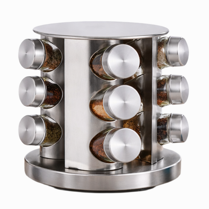 Stainless Steel Rotating Spice Rack with 12 Jars