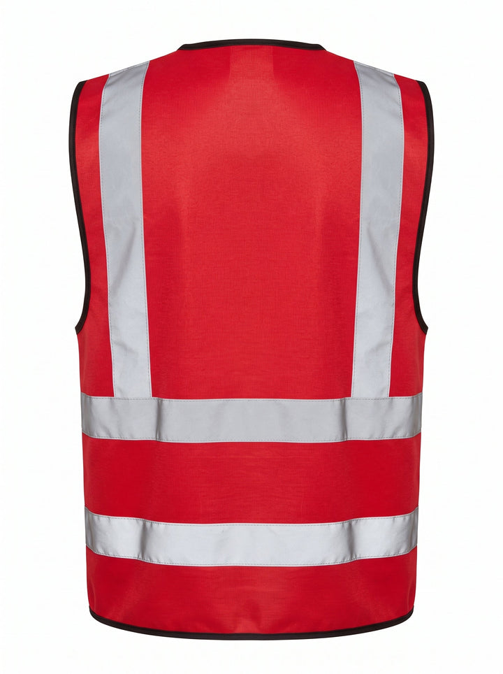 Red High-Visibility Safety Vest with Reflective Strips