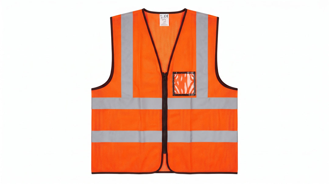 Orange High-Visibility Mesh Safety Vest with Reflective Strips