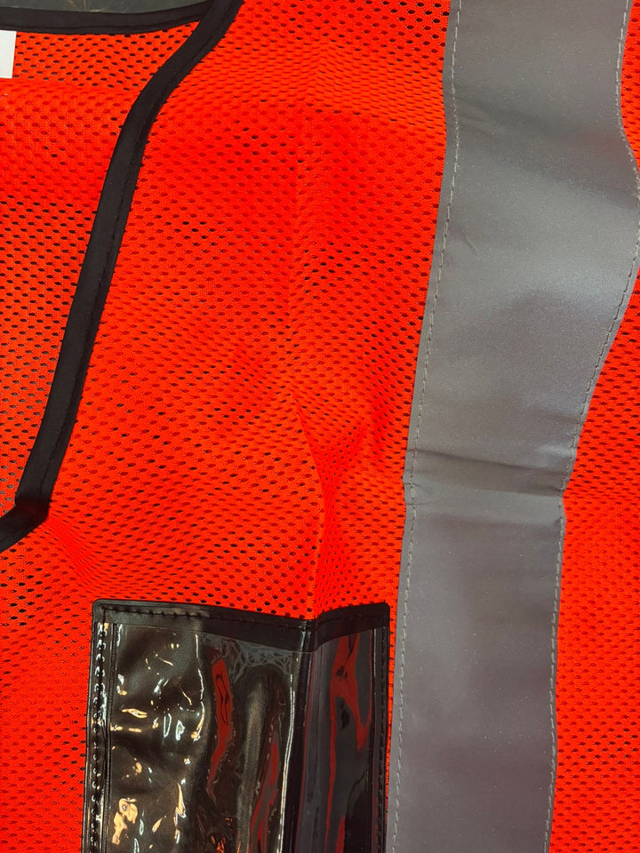 Orange High-Visibility Mesh Safety Vest with Reflective Strips
