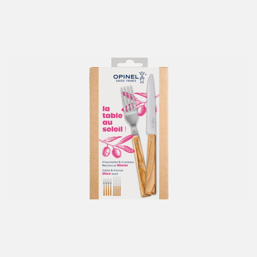 Opinel La Table Au Soleil Set – 4 Sylve Forks & 4 Bon Appetit Knives – Olivewood