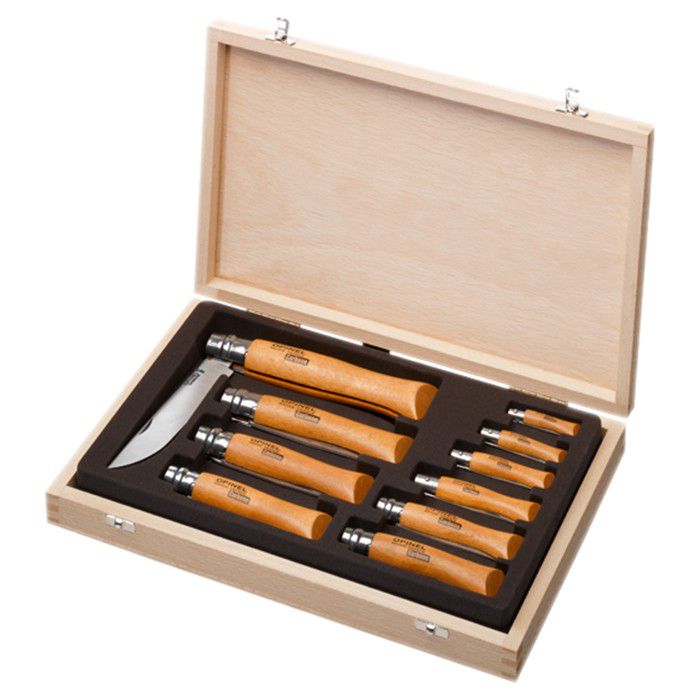 Opinel Collectors Tray Carbon x 10 – Wooden Lid