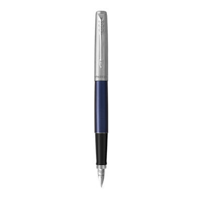 Parker Jotter Fountain Pen Medium Nib Blue Ink Gift Box - Royal Blue Chrome Trim