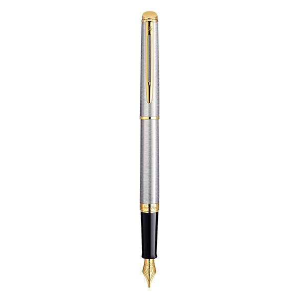 Waterman Hemisphere Fountain Pen Medium Nib Blue Ink - Stainless Steel Gold Trim