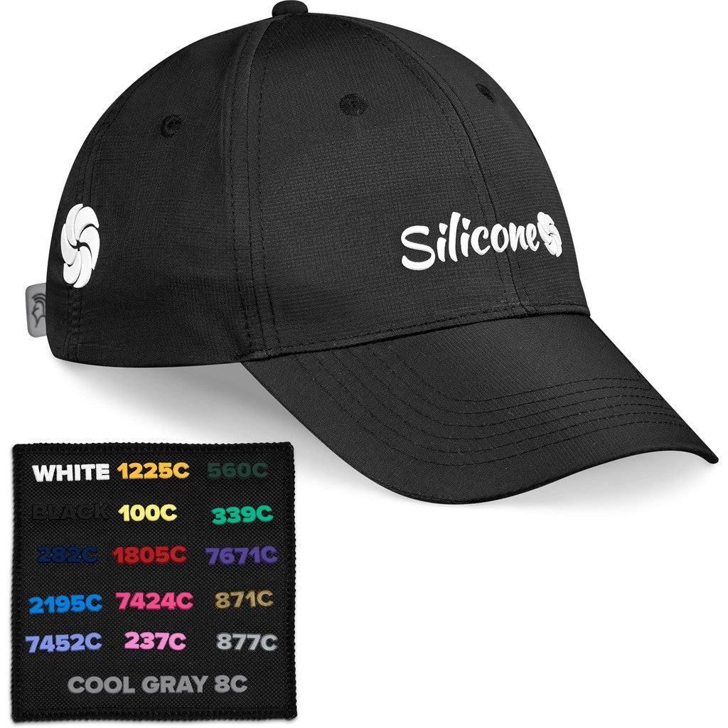 Pre-Branded Performance Cap Showcasing Silicone Branding-6 Panel Caps-Just Brand
